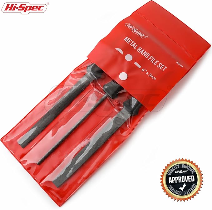 Hi-Spec 3pc Metal Hand File Tool Set Kit. Large Steel Files. Flat, Round & Half-Round for Crafts, Metal & Wood Work