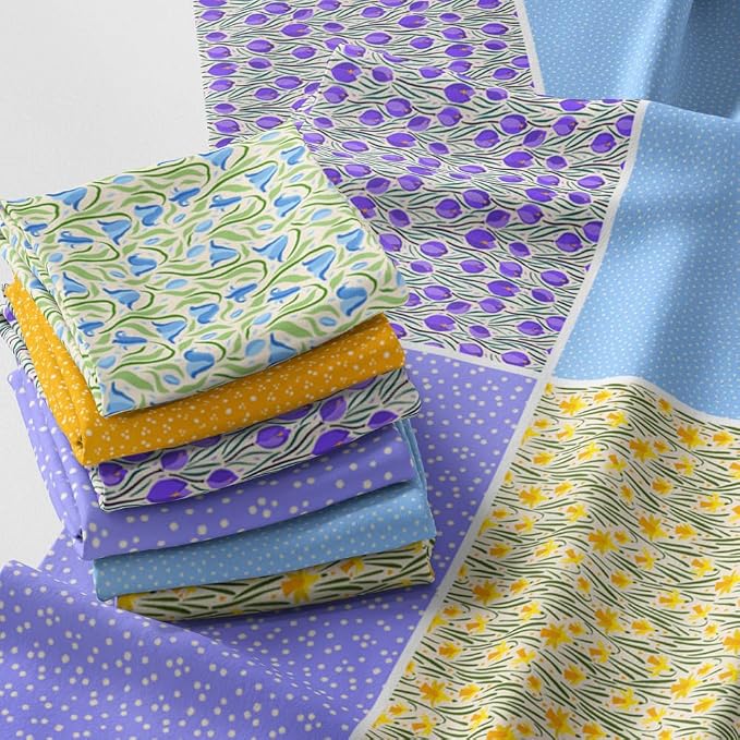 Patchwork Fabric Panel 100x155 cm, 100% Cotton Satin, 6 Coordinated Floral & by FabricsTown