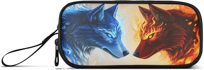 Wolf Ice Blue Fire Pencil Case Box Boys Girls Large Pencil Pouch - Image 8