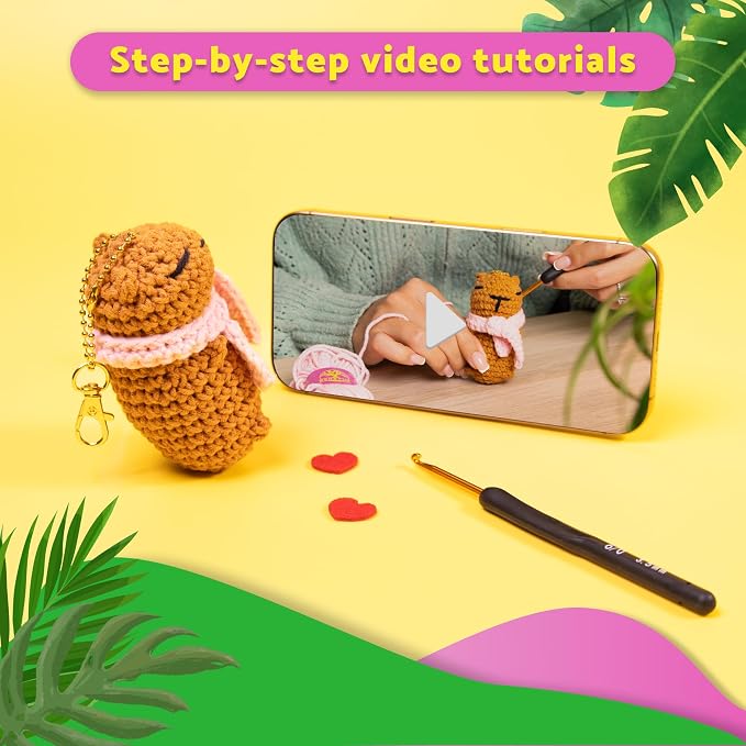 Capybara Crochet Kit for Beginners, 2 Easy Amigurumi Capybaras & Keychains | - Image 4