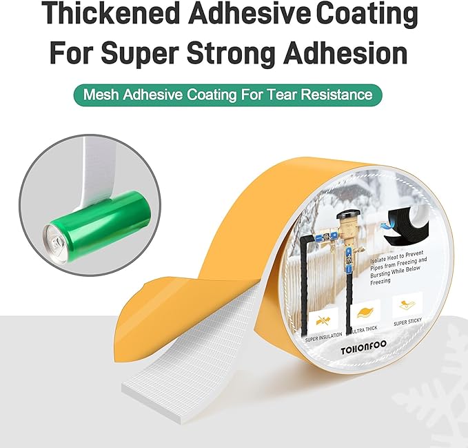 Pipe Insulation Tape, Foam Insulation Tape for Outdoor Pipes Winter Freeze Protection, Foam Pipe Insulation Wrap, Heat Tape for Water Pipes, Copper Pipes, PVC, AC Line, 3in x 15ft, White