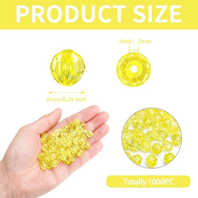 BONNY BOXX 1000pcs 6mm Acrylic Faceted Round Crystal Beads Transparent Citrine - Image 3