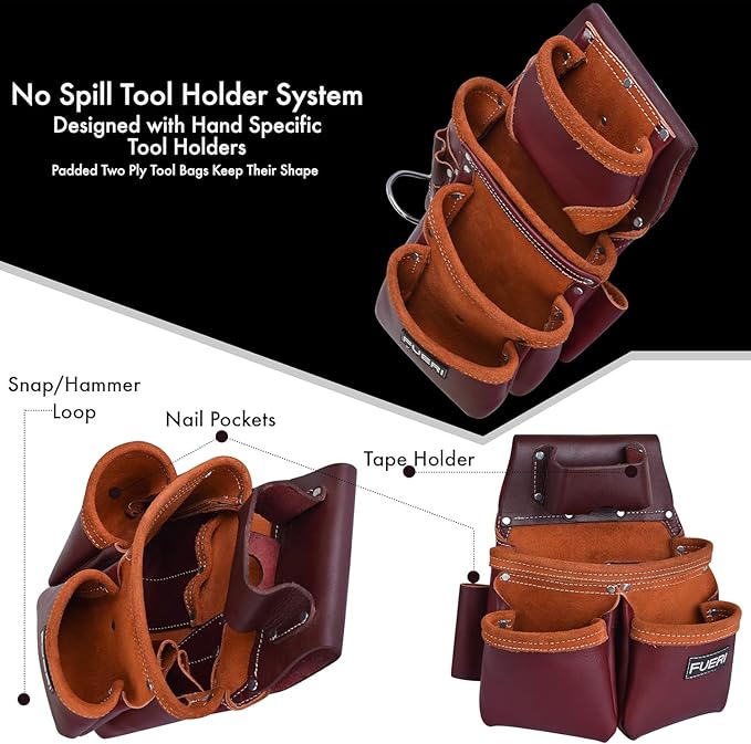 Heavy Duty 19 Pocket Leather Tool Belt with Suspender Multipurpose Pockets Work Organizer Pouch Framing Fat Lip Tool Holder for Carpenter, Construction, Handyman, and Electrician Tool Belt Set