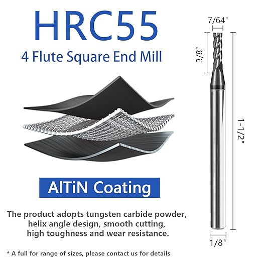 5pcs 7/64" Carbide Square End Mill Bits Set for Alloy Stees/Hardened Steels,Hrc55 Micro Grain Carbide Milling Cutter 4Flute CNC Router Bits with AlTiN Coating
