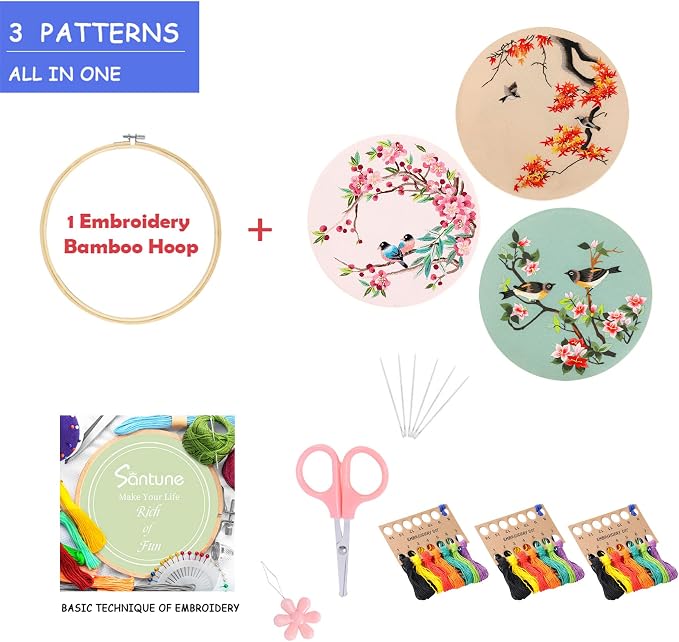 Santune 3 Pack Embroidery Kit for Adults Cross Stitch Kits for Beginners - Image 7