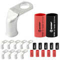 SELTERM 10pcs - 6 AWG 1/4" Stud - 90° Bent Battery Lugs - Ring Terminal Connectors with 12pcs 3:1 Black & Red 1/2" Heat Shrink Tubing | Heavy Duty Battery Cable Ends - Tinned Copper Wire Connector Kit