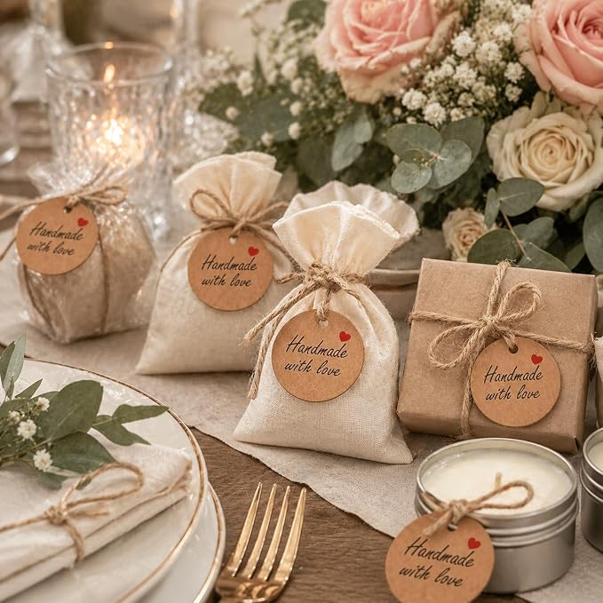 50 Pcs Handmade with Love Tags, Gift Tags with Jute String Small Round Brown - Image 8