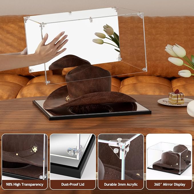 3MM Clear Acrylic Display Case, Cowboy Hat Showcase, Panama & Tweed Organizer - Image 2