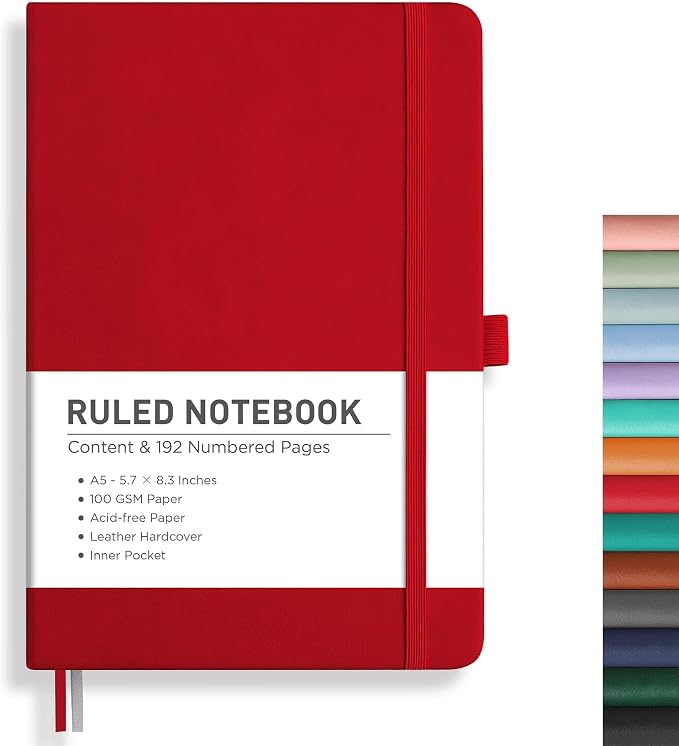 RETTACY Lined Journal Notebook, 192 Numbered Pages, A5 Size | Leather Hardcover by RETTACY