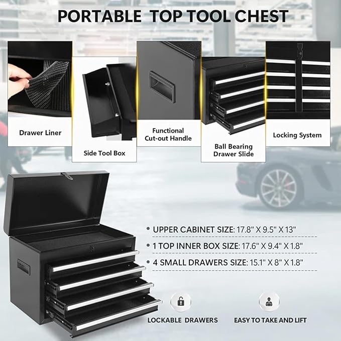 5 Drawers Rolling Tool Chest - Tool Box Organizer with Wheels and Drawers, Detachable Storage Cabinet with Lock for Garage Workshop, Black