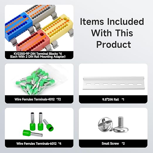 4Pcs KV225G DIN Rail Terminal Blocks, 9-Pole 1 in 18 Out Push-in Wire Connector/Splitter, 690V 24A