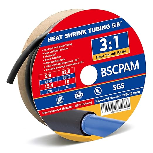 5/8" Heat Shrink Tubing, 32.8 Ft Roll Industry Marine Grade 3:1 Shrink Ratio shrink tubing, Adhesive Lined Heat Shrink Tube, 15.4mm Waterproof Shrink Tube for Wires Home Marine Automotive-Black