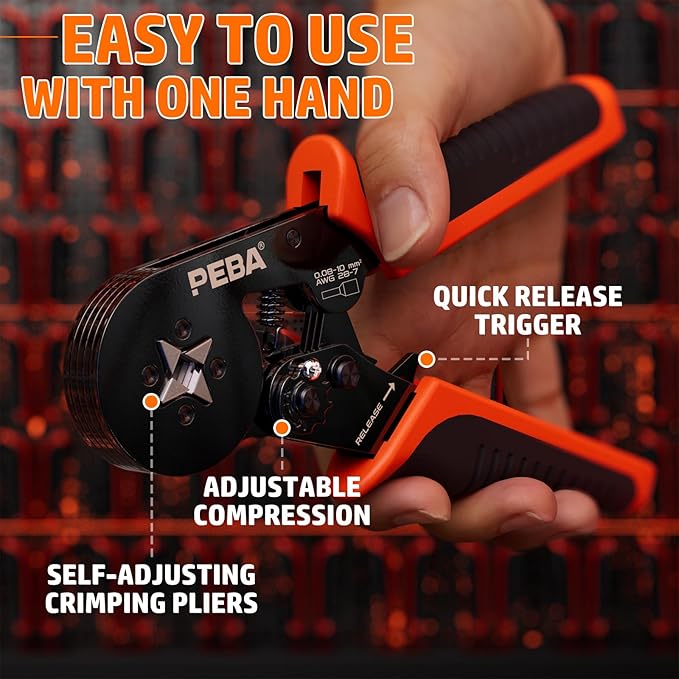 PEBA Ferrule Crimping Tool Kit - 21 Sizes Ferrule Kit & AWG 28-7 Self-Adjusting Square Crimper for Effortless Electrical Wire Ferrules | Ratchet Crimping Tool - Wire Ferrules Connections Kit