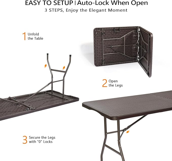 VINGLI 6 Foot Plastic Folding Table Portable Long Table - Image 8