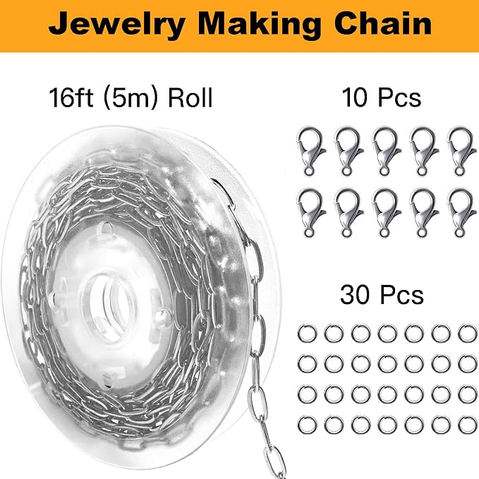 Jishi 16ft Paperclip Chain 4mm Silver Stainless Steel Paper Clip Link Chain Roll - Image 2
