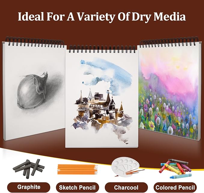 5 Pack Sketch Book, 8.5x11 Inch Top Spiral Sketchbook 60 Sheets Each, Acid-Free - Image 6