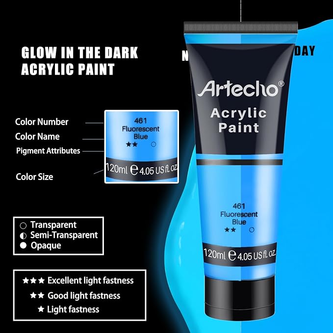 Artecho Glow in the Dark Paint 6 Colors, 120 ml / 4 oz | Non-Toxic, Waterproof - Image 4