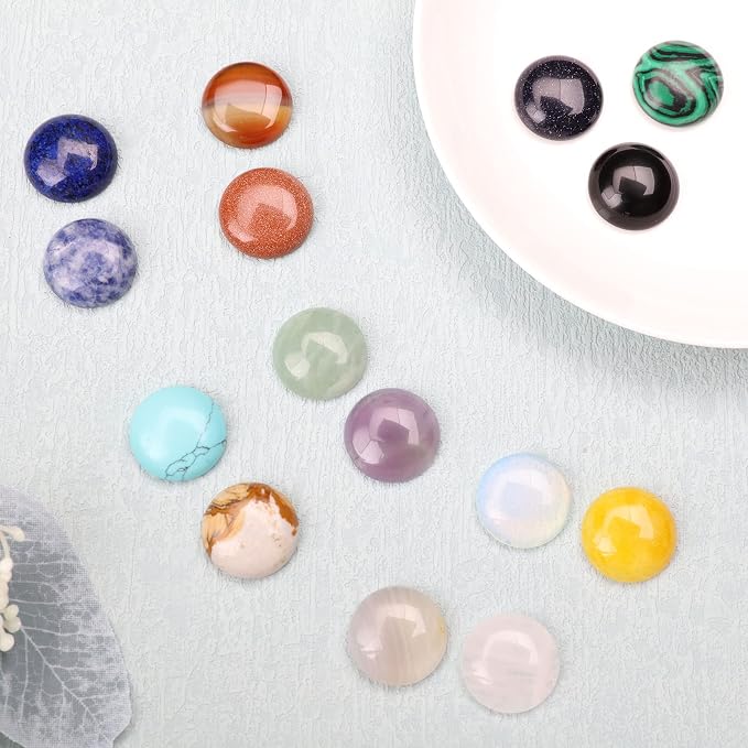 SUPERFINDINGS 16 Styles Half Round Gemstoness Cabochon 20mm Flat Back Stones - Image 4