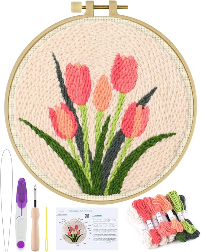 ERKOON Punch Needle Kit Beginners Adults, DIY Easy Flower Embroidery Set by ERKOON