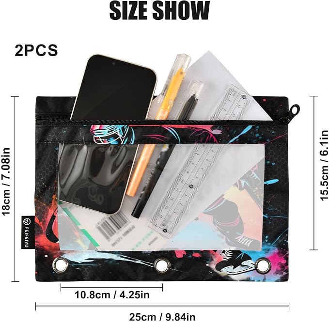 Hockey Player Pencil Pouch for 3 Ring Binder, 2 Pack Waterproof Pencil Bags - Image 3