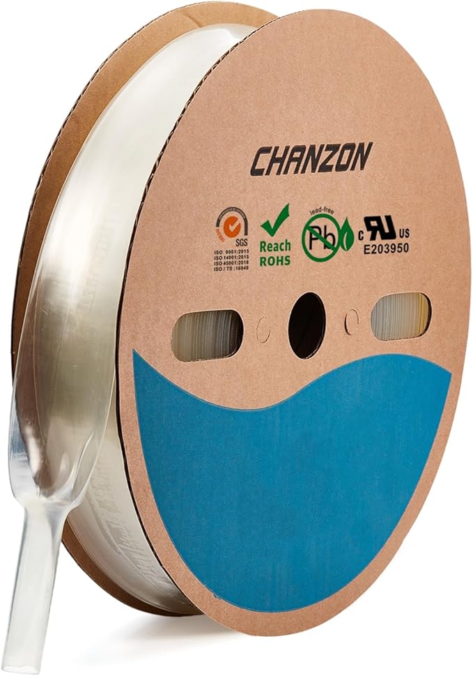Chanzon 2:1 Ratio - 80Ft Roll - 1" (25mm) Heat Shrink Tubing 2:1(25M Total Length) Clear/Transparent Polyolefin Sleeving Wrap Shrinking 2 to 1 1pcs
