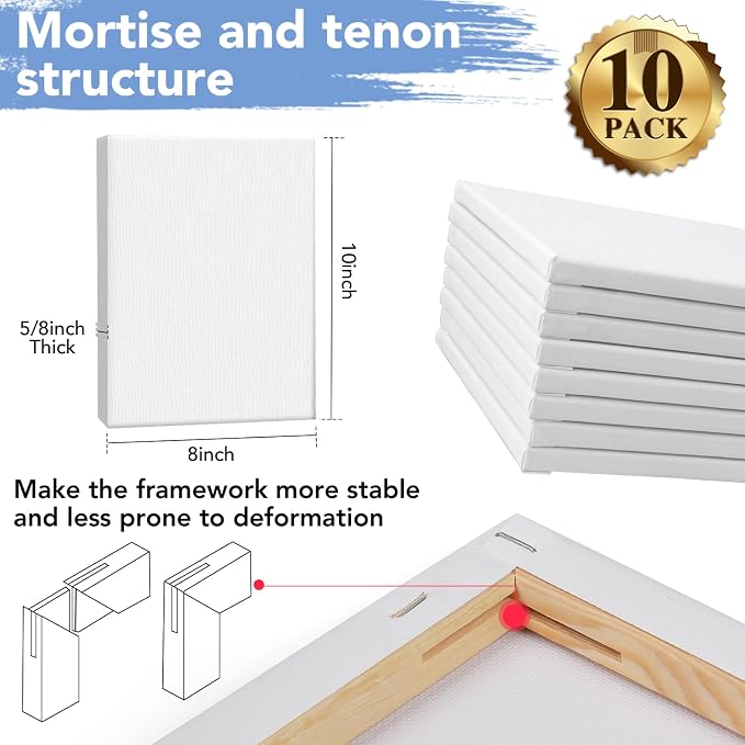 ESRICH Stretched Canvases for Painting 8x10, 10 Pack 8x10 Canvas Value Pack - Image 2