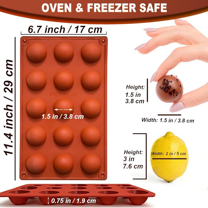 Lerykin Small 15-Cavity Semi Sphere Silicone Molds Non-Stick, 2 Packs Half - Image 6
