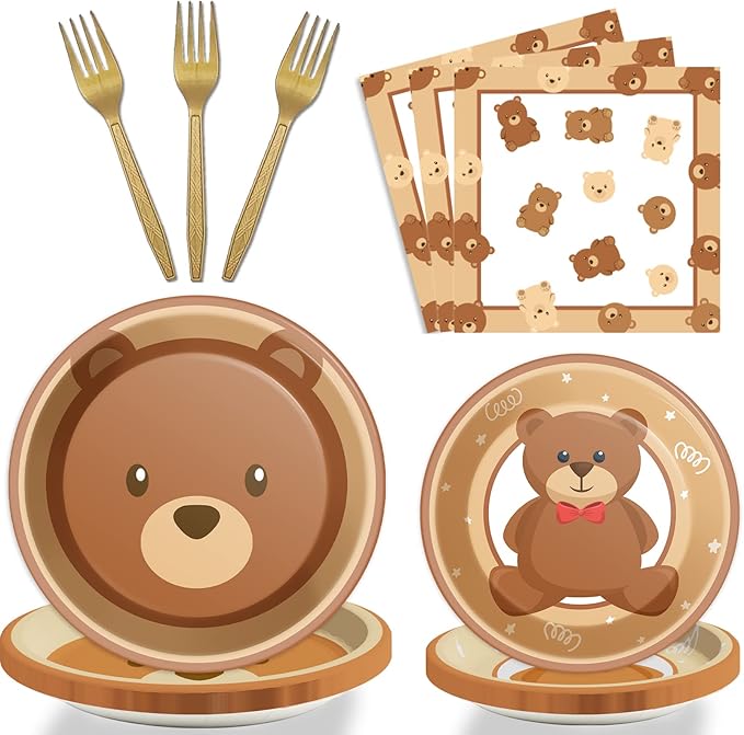 96 Pcs Bear Baby Shower Party Plates Decorations We Can Bearly Wait Baby by Tevxj