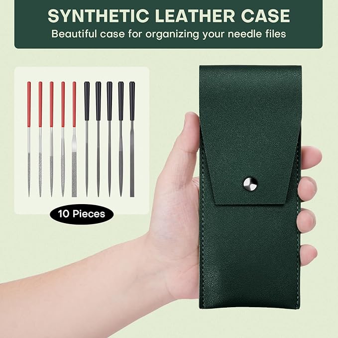 5pcs Mini Diamond Needle Files and 5pcs Mini Steel Needle Files,Packed in Synthetic Leather Case,for high Precision Sanding Work on Wood,Plastic,Metal and Jewelry Carving