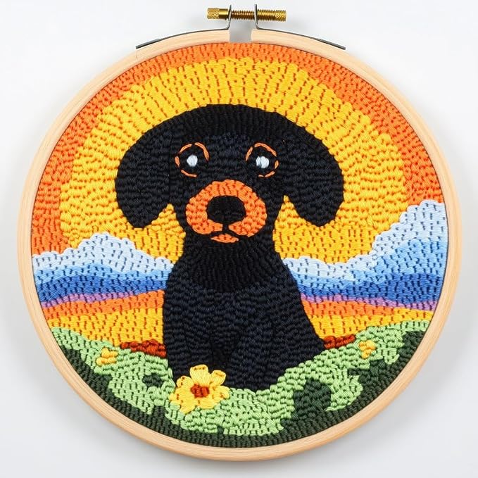 DIY Punch Needle Kits Cute Black Dachshund by Unknown
