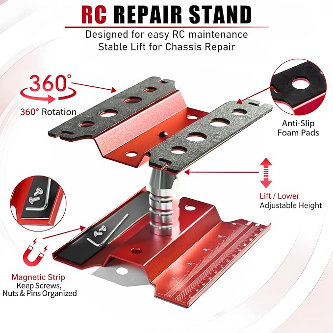 RC Car Repair Work Stand Lift Lower Adjustable Workstation Aluminum 360 Degree - Image 3