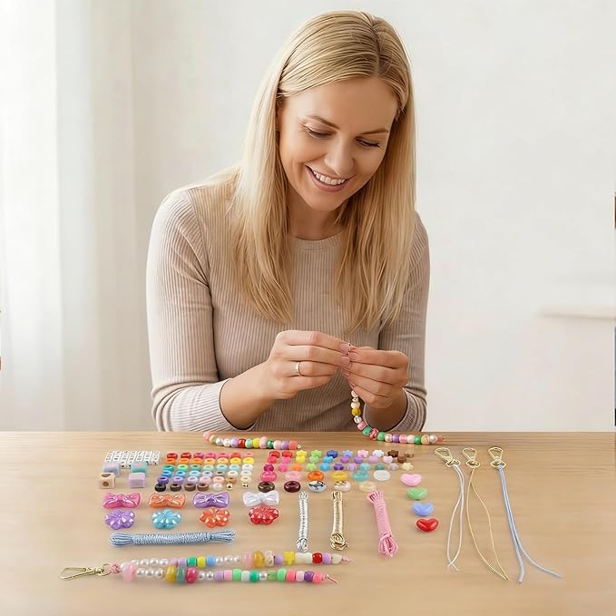 BESARME 372PCS Beaded Keychain Making Kit DIY Keychains Bag Charm Kit Colorful - Image 2