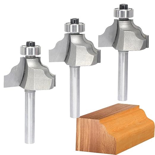 3Pcs Wavy Edge Molding Router Bits,1/4" Shank,3/4" Cutting Height ,3/8" Cutting Depth for Wood Table Edging,Picture Frames Profiling,Furniture Moulds Projects with Bearing Guided(3 Units/Pack)