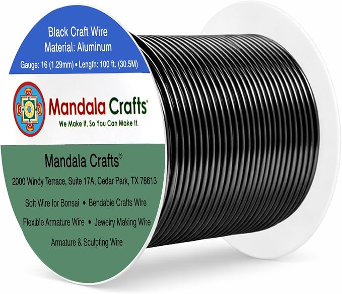 Mandala Crafts 16 Gauge Black Anodized Aluminum Craft Wire, 100 FT | Colored by MandalaCrafts