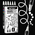 Betem 6 White Dual Tip Acrylic Paint Markers, Fabric Decorating Kits Premium by BetemArtWorld