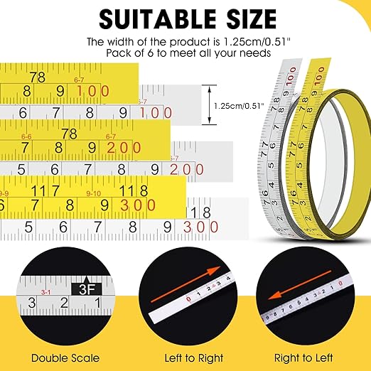 Adhesive Measuring Tapes,Steel Self Tape Measure,1/2" Wide Imperial & Metric Ruler Sticker, Stick On Table Saw and T Track for Woodworking, Drafting (Yellow, Left to Right 39" 2PCS)