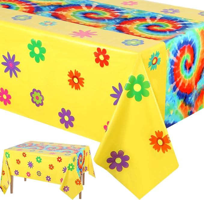 Oudain 6 Pcs Tie Dye 70s Party Decoration Hippie Tablecloth - Image 7