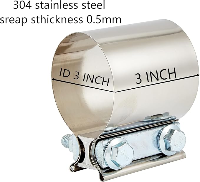 Butt Joint Band Clamps,Exhaust Muffler Clamp Exhaust Pipe Clamps Sleeve Stainless Steel (4, 3'')