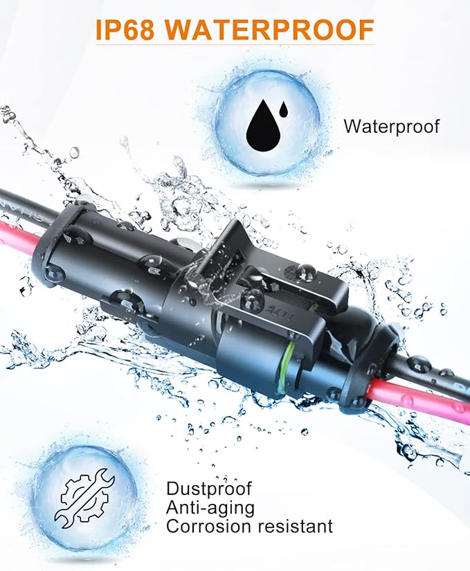 NAOEVO 2 Pin Connector Waterproof, 16 AWG 2 Wire Connectors, Automotive Electrical Connectors Male and Female Way with Heat Shrink Tubing for Car Truck Boat Wire Connection, 6 Kits