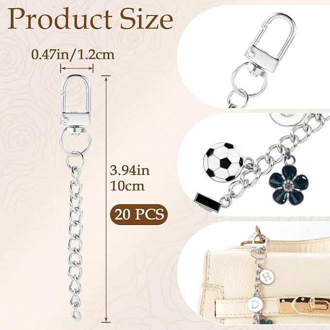 20pcs Silver Keychain Making Kit, Key Ring Swivel Snap Hook Chains, Alloy - Image 2