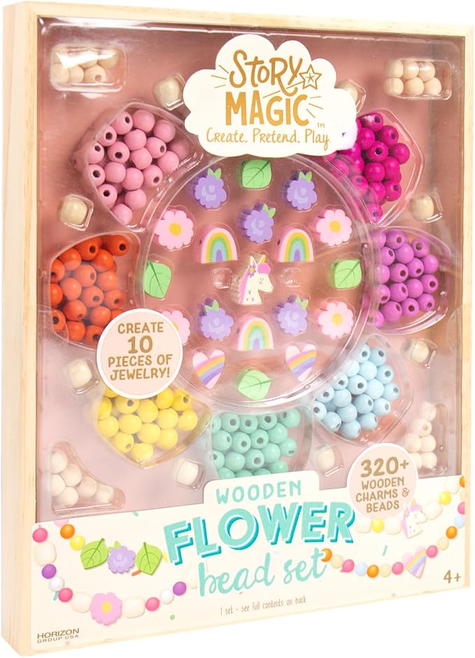 Story Magic Wooden Flower Bead Set, Over 300 Large Hole Wood Beads & Charms - Image 7
