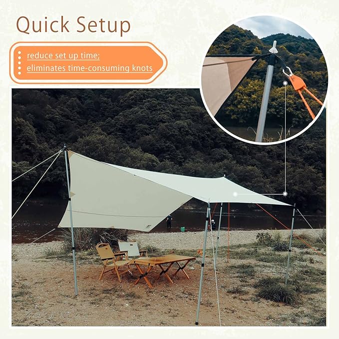 Hikeman Camping Rope with Ratchet Pulley,Quick Setup Outdoor Guy Lines Adjustable Tent Tie Downs Rope Hanger for Canopy,Kayak and Canoe,Grow Light (Black)