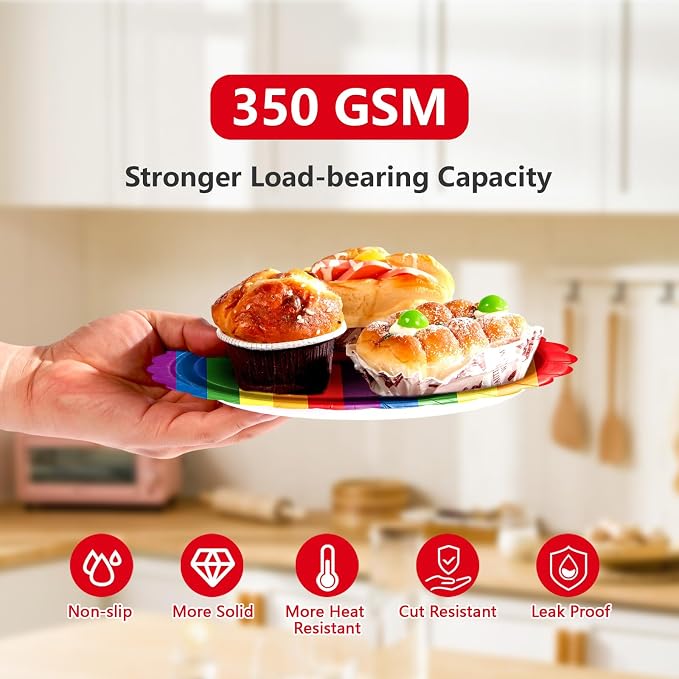 168 Pcs Rainbow Birthday Party Decorations, Serves 24 | Rainbow Stripes Plates - Image 3