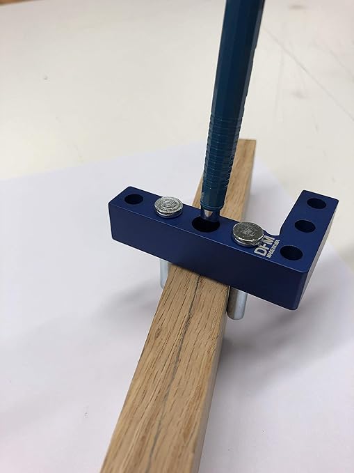 Small Square and Center Finder - Mini Square Tool with 11/32" Center Marking Hole Woodworking, Carpenter Engineering Square, Center Marking Tool, Made in USA - Blue