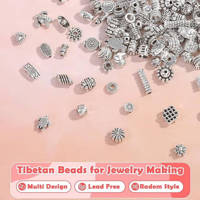 350 Pcs Silver Spacer Beads for Jewelry Making, Mixed Bulk Random Styles Metal - Image 5
