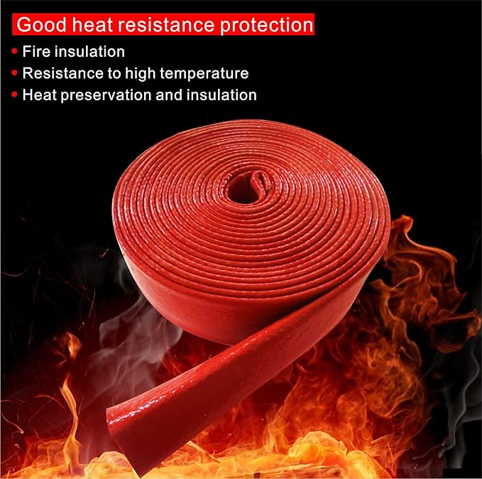 Insulation Heat Shielded Fire Thermo Armor Fire Sleeve Silicone Coated Fiberglass Heat Protection for Automotive Hose Lines & Electrical Wiring-（Red 1" ID x3.3FT）