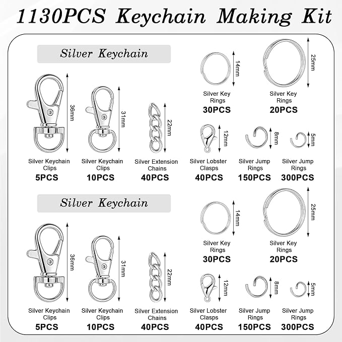BESARME 1130PCS Keychain Making Kit Jump Rings - Image 2