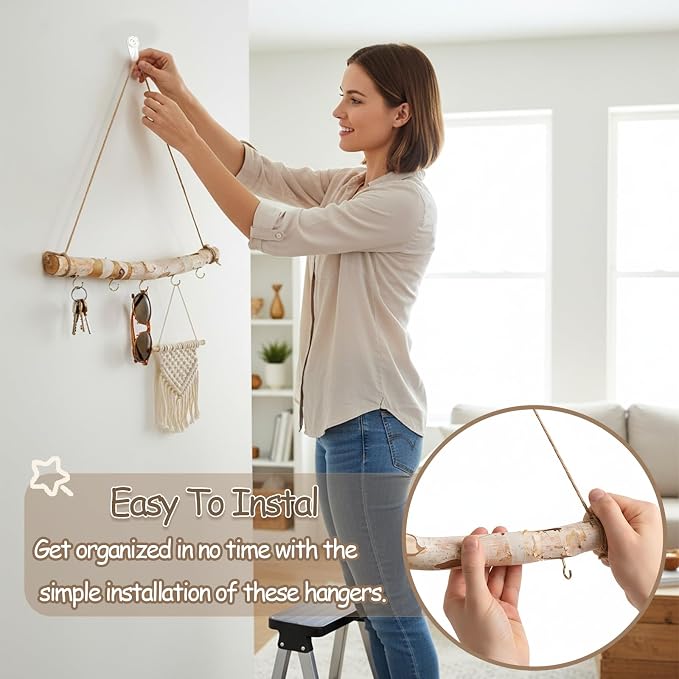4 Pcs 15 Inch Driftwood Wall Hanging Jewelry Hanger Hanging Branch Decor - Image 5
