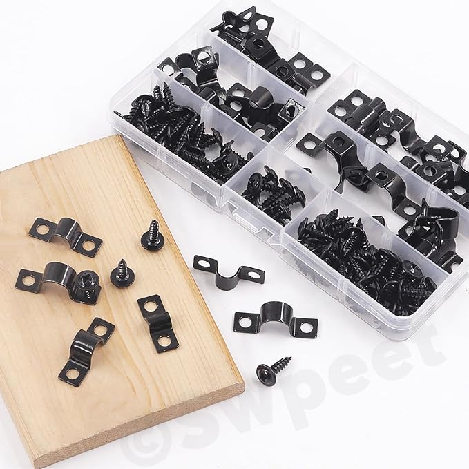Swpeet 25Pcs 5mm Two Hole U Bracket Clamp with 50Pcs Self-tapping Screws Kit, U-Clamps, Metal Pipe Clamps, Pipe Strap Clamps, Conduit Clamps, Tension Clips for Fixing Pipe or Cable