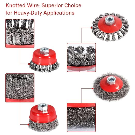 Wire Wheel Brush 6PCS Wire Cup Brush Set for 4 1/2 Angle Grinder Include 4&3 Inch Wire Wheels for Rust & Paint Removal